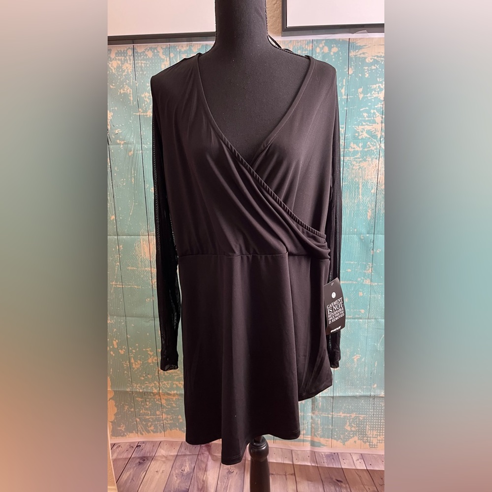 Sheer sleeves, asymmetrical top